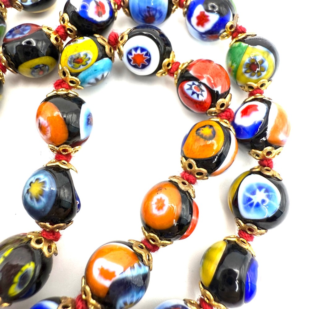 Murano Millefiori‎ Necklace Vintage Floral Glass Beaded Italy Colorful 18" READ - Picture 7 of 11